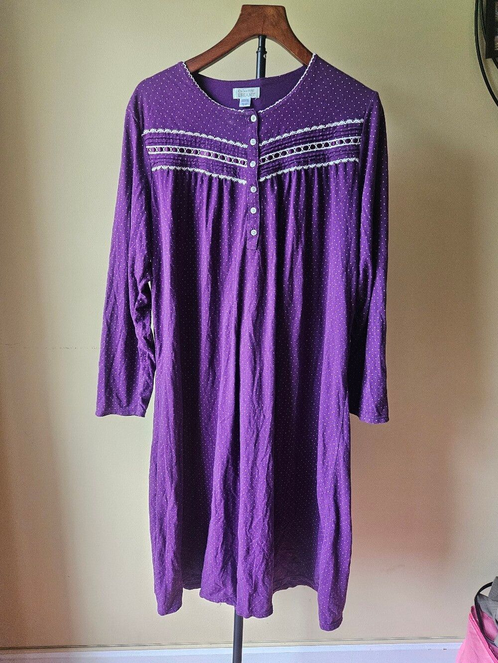 Celestial Dreams Long Sleeve Purple Nightgown with Lace Trim Size XL